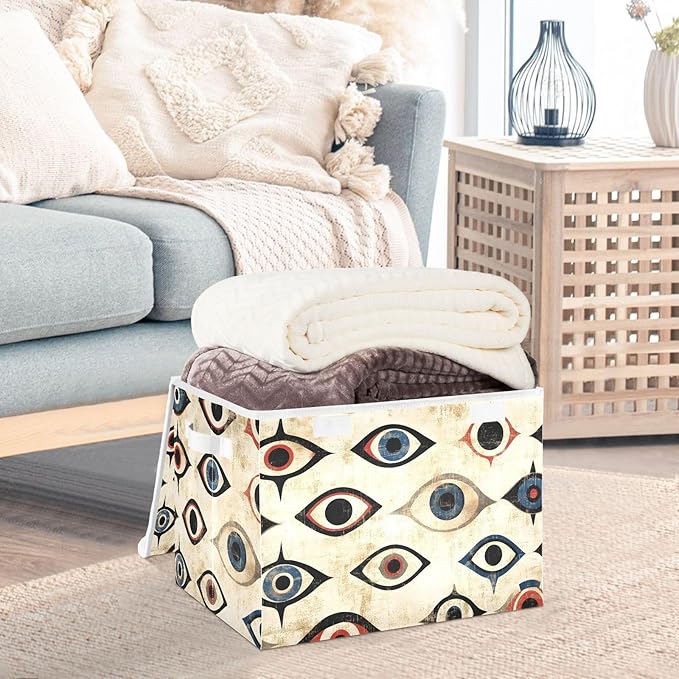 Storage Cube with Lid Evil Eye Pattern Print 16.5×12.6×11.8 IN Collapsible Large Capacity Foldable Storage Basket Bin Organizer