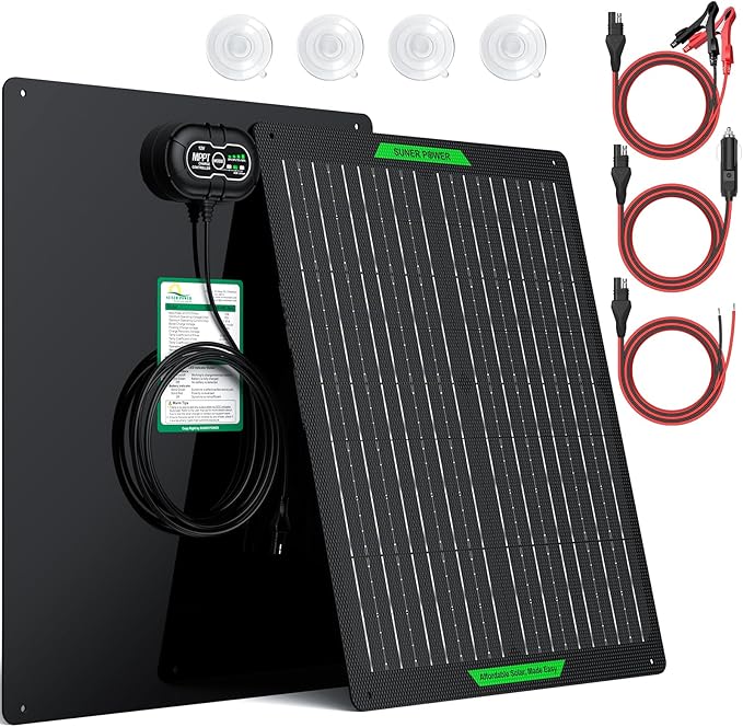 SUNER POWER Waterproof 50W 12V Solar Battery Charger &amp Maintainer PRO Built-in UltraSmart MPPT Charge Controller 12 Volt Solar Panel Trickle Charging Kits for Car Automotive Boat Marine RV Trail