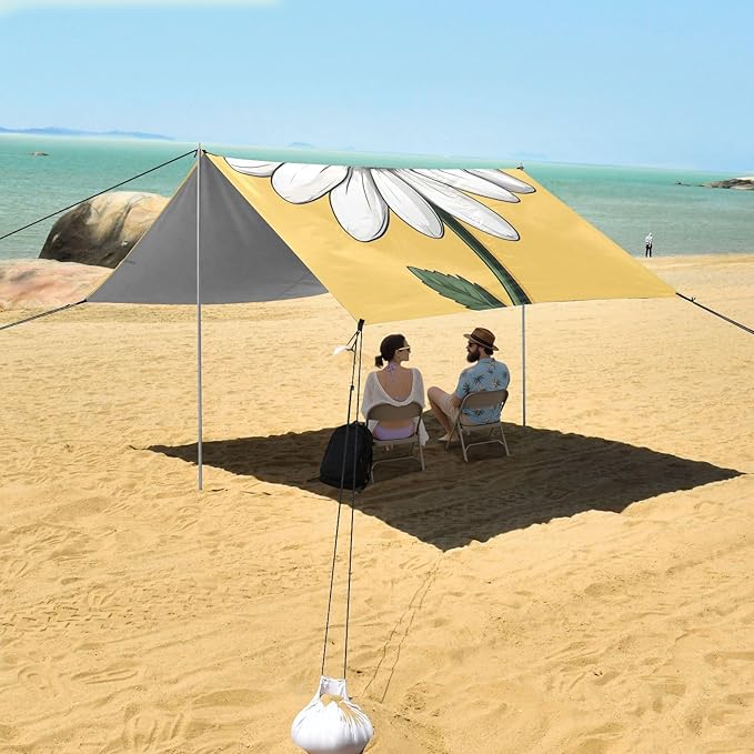 ALAZA Cute Doodle White Daisy Beach Tent Sun Shelter Portable Canopy Sunshade for Outdoor Camping Picnics Backyard Fun 10x9 ft