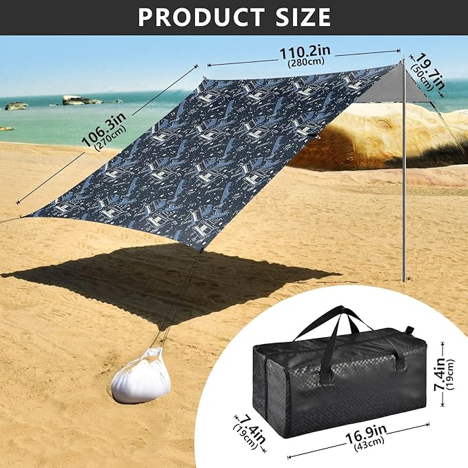ALAZA Music Notes Piano Beach Tent Sun Shelter UPF50+ Protection Beach Shade Canopy w/ 4 Sandbags for Outdoor Camping Fishing Backyard Fun Picnic 10x9 ft