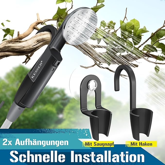 KESSER Camping Shower with Battery | Submersible Pump | Shower Head | 2 x 2200 mAh Lithium Batteries USB Charging Cable for Camping Garden Car