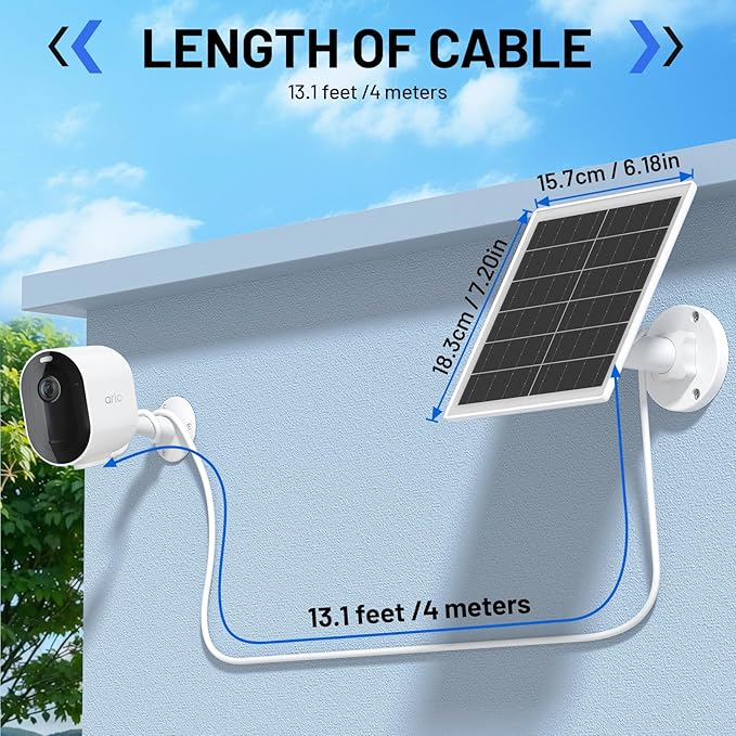 5W Solar Panel Charger Compatible with Arlo Pro 5S/Pro 4/Pro 3/Ultra/Ultra 2/Go 2 Camera Solar Panels Charging with 13.1ft Waterproof Charging Cable360° Adjustable Wall Mount 4 Pack