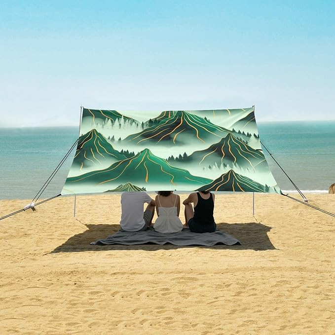 Beach Canopy with Windproof Ropes &amp Sandbags Beach Tent Sun Shade Sun Shelter for Camping Trips Fishing Backyard Fun or Picnics Landscape