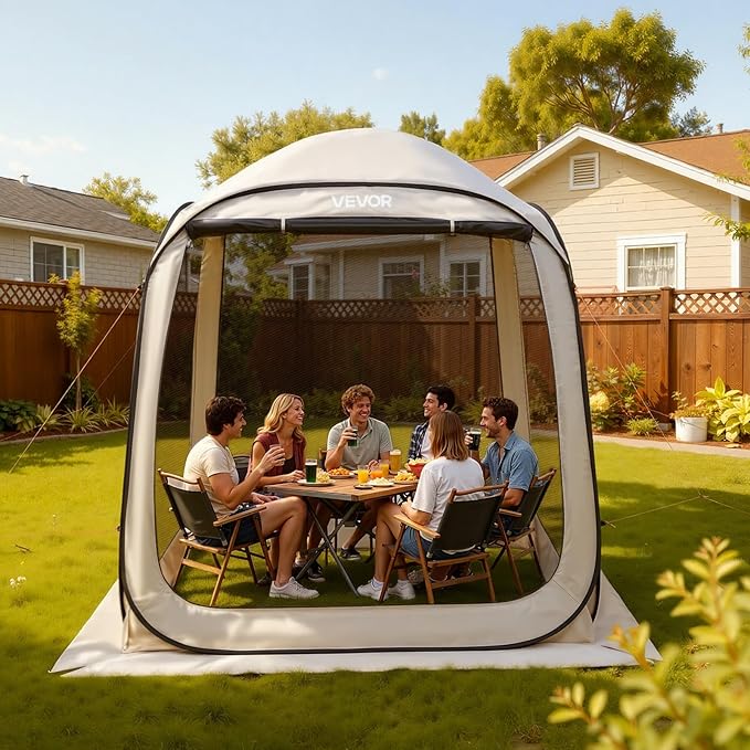 VEVOR Screen House Tent 6x6FT Pop-Up Screen Tent for 4–6 Person Portable Screen Room Gazebo with Netting Carry Bag &amp Ground Stakes Instant Screen Canopy for Patio Backyard Garden Camping