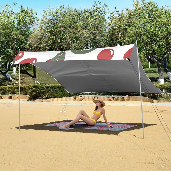 ALAZA Simple Cherry Leaf Pattern Beach Tent Sun Shelter Portable Canopy Sunshade for Outdoor Camping Picnics Backyard Fun 10x9 ft
