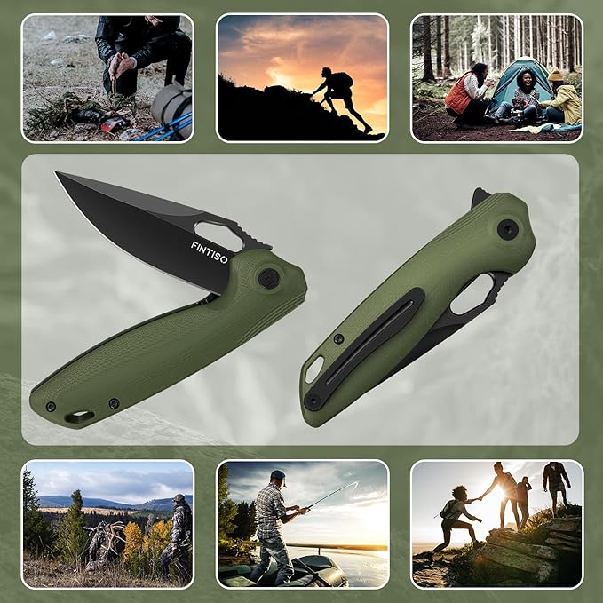 FINTISO Pocket Knife 3.38 Folding Knife Premium 14C28N Blade with G10 Handle Camping Survival Hiking Knife Best Gift for Men Women Atlas Series