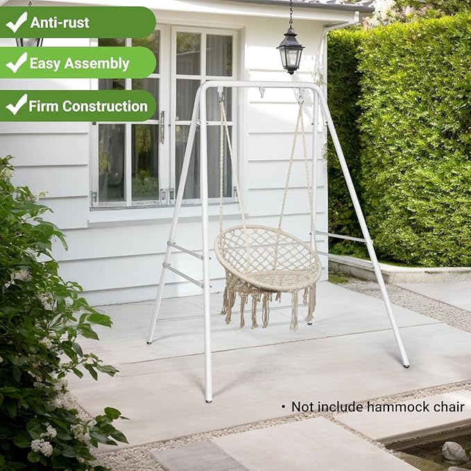 Outdoor Hammock Stand Heavy Duty A-Frame Metal Stand with 3 Hooks Weatherproof Design Fits Hammocks &amp Hanging Chairs 450 Lbs Capacity for Backyard Garden Balcony &amp Porch