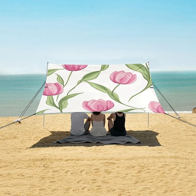 ALAZA Elegant Pink Tulips Beach Tent Sun Shelter Portable Canopy Sunshade for Outdoor Camping Picnics Backyard Fun 10x9 ft