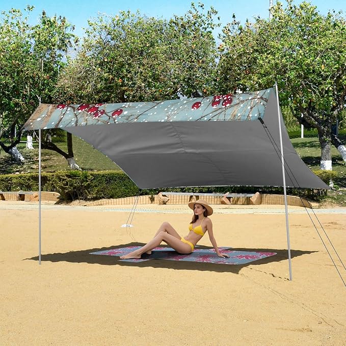 ALAZA Christmas Cardinal Bird Beach Tent Sun Shelter UPF50+ Protection Beach Shade Canopy w/ 4 Sandbags for Outdoor Camping Fishing Backyard Fun Picnic 10x9 ft