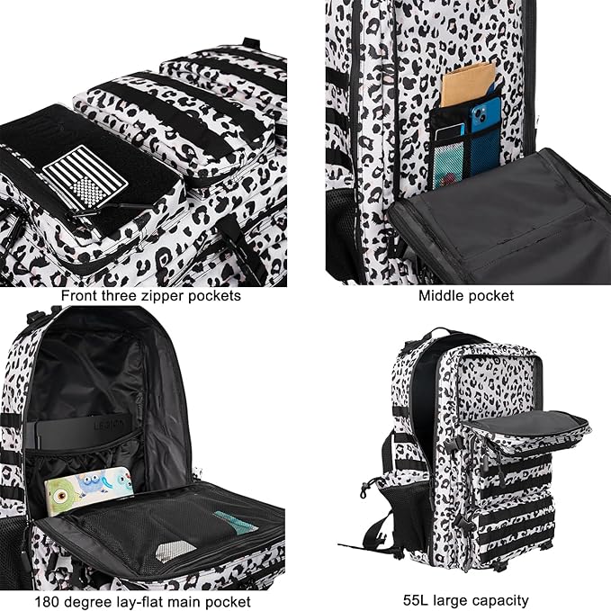 55L Military Tactical Backpack - Bug Out Bag with MOLLE System for Hiking(Leopard print color)