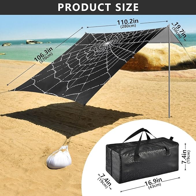 ALAZA Web Black Background Beach Tent Sun Shelter Portable Canopy Sunshade for Outdoor Camping Picnics Backyard Fun 10x9 ft