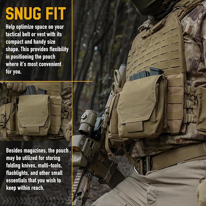 WYNEX Tactical Molle GP Pouch Utility EDC Pouch with Two Mag Insert Small Tool Pouches Organizer Compact Multi-Purpose Waist Bag for Belt Vest