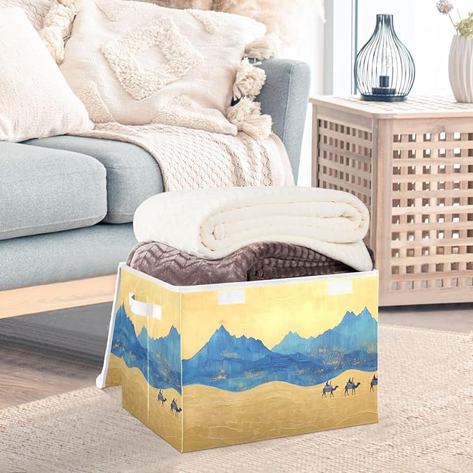 Storage Cube with Lid Simple Landscape Print 16.5×12.6×11.8 IN Collapsible Large Capacity Foldable Storage Basket Bin Organizer