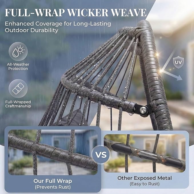 Nicesoul Patio Hanging Egg Chair No Stand Foldable Ceiling Egg Basket Chairs Without Stand Indoor Outdoor 350lbs Egg Shell Swing Hammock Chair with Cushion for Backyard Balcony Outside Dark Grey