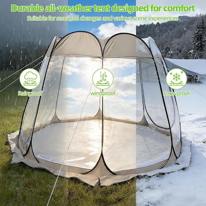 Pop Up Bubble Tent Sports Tent Pop Up Bubble Tents Weather Proof Garden Tents Large Outdoor Camping Shelter with Vent Window 8 Person Screen House for Parties Backyards Hiking Activities Khaki