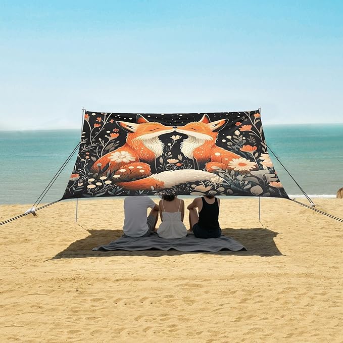 ALAZA Two Foxs Beach Tent Sun Shelter Portable Canopy Sunshade for Outdoor Camping Picnics Backyard Fun 10x9 ft
