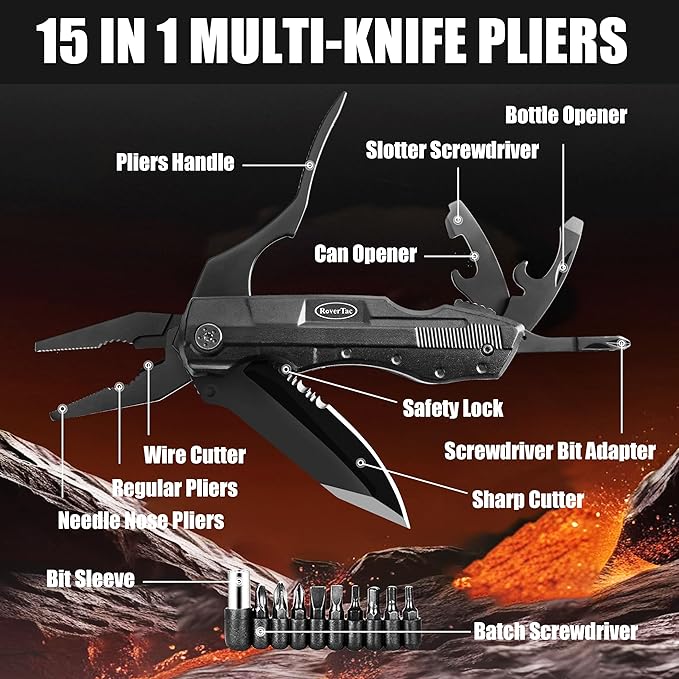 RoverTac Multitool Knife Tool Set for Dad Gift 15-in-1 Multitool Knife Tactical Pen Whistle in a Premium Gift Box with BEST DAD EVER Gifts for Dad for Birthday Christmas Valentine Father's Day