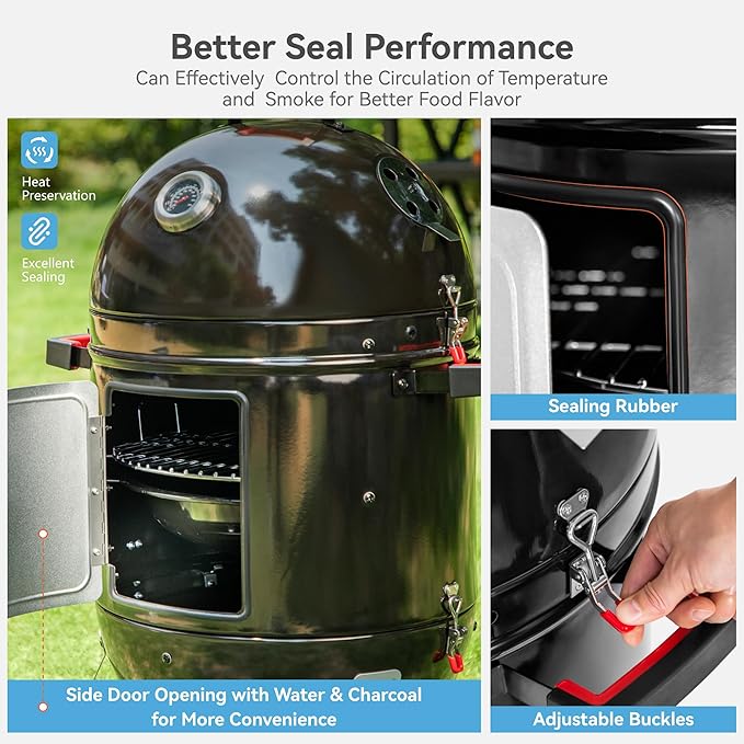 GREEN PARTY 18 Vertical Charcoal Smoker Grill Bullet Water Smoker Barbeque Grill Outdoor BBQ Smokers Portable Meat Smoker Grill for Deck Patio Backyard Balcony Parties
