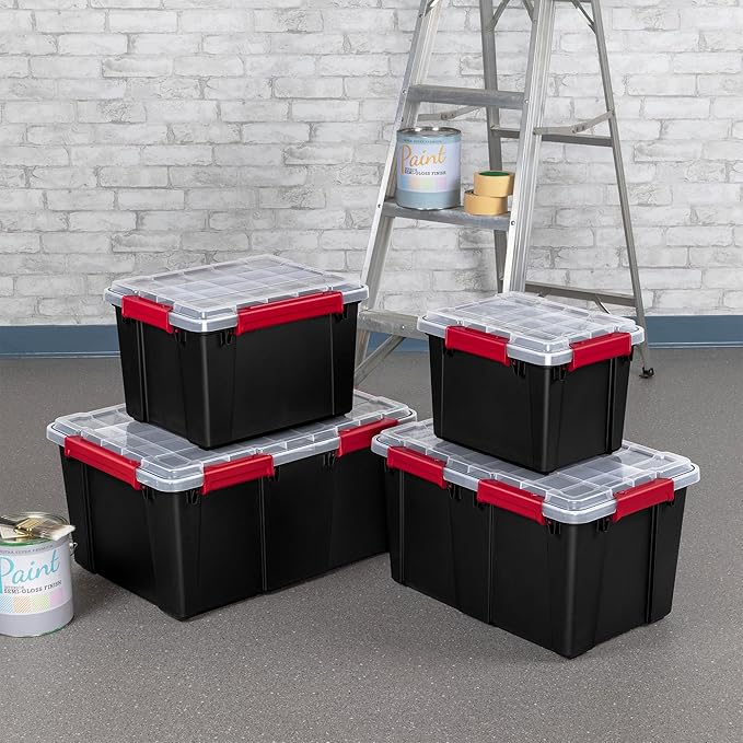 Sterilite 18 Pack 5 Gallon Gasket Box Stackable Plastic Storage Container with Lids Black - Waterproof and Dustproof Tote for Home Organization