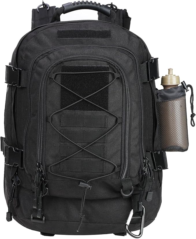Large Tactical Backpack for Men Military Backpack with DIY System for Travel WorkCampingHuntingHikingSports (BLACK)