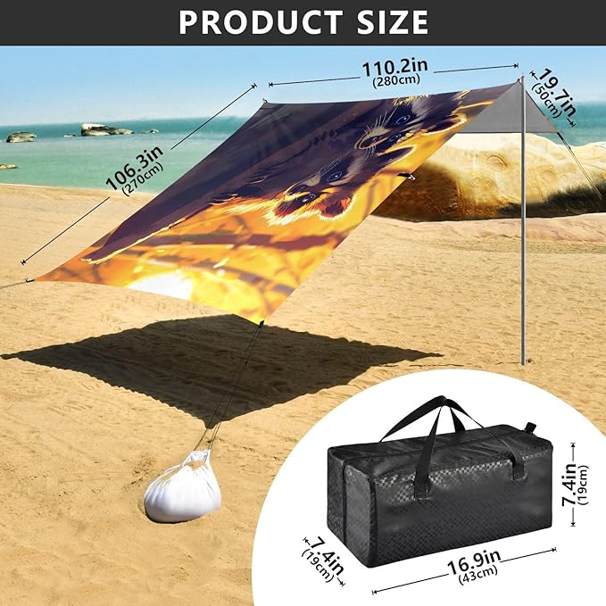 ALAZA Raccoon Cute Animal Beach Tent Sun Shelter UPF50+ Protection Beach Shade Canopy w/ 4 Sandbags for Outdoor Camping Fishing Backyard Fun Picnic 10x9 ft