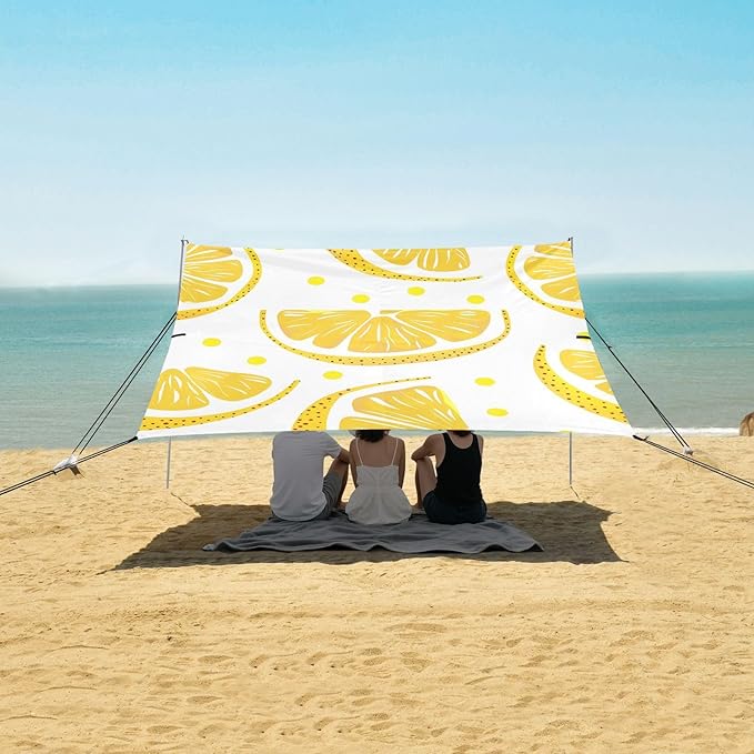 ALAZA with Lemon and Polkadot Beach Tent Sun Shelter Portable Canopy Sunshade for Outdoor Camping Picnics Backyard Fun 10x9 ft