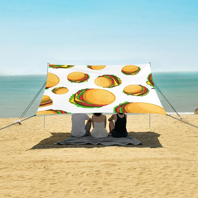 Beach Canopy with Windproof Ropes &amp Sandbags Beach Tent Sun Shade Sun Shelter for Camping Trips Fishing Backyard Fun or Picnics Hamburgers