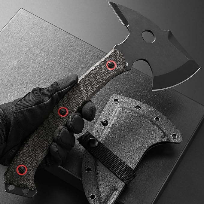 C1342 Camping AxesDC53 Steel Blade Micarta Handle Chopping Axe Bushcraft Camping Axes Survival Hatchet Full Tang Axe for Hiking Hunting Camping Splitting Chopping Wood(Black)