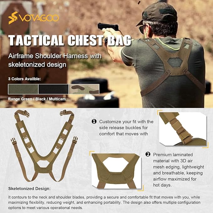 Tactical Chest Rig Bag 3L Utility Hypalon Molle Chest Rig With Map Pocket 500D Cordura Chest Bag for Hunting Workouts (Multicam)