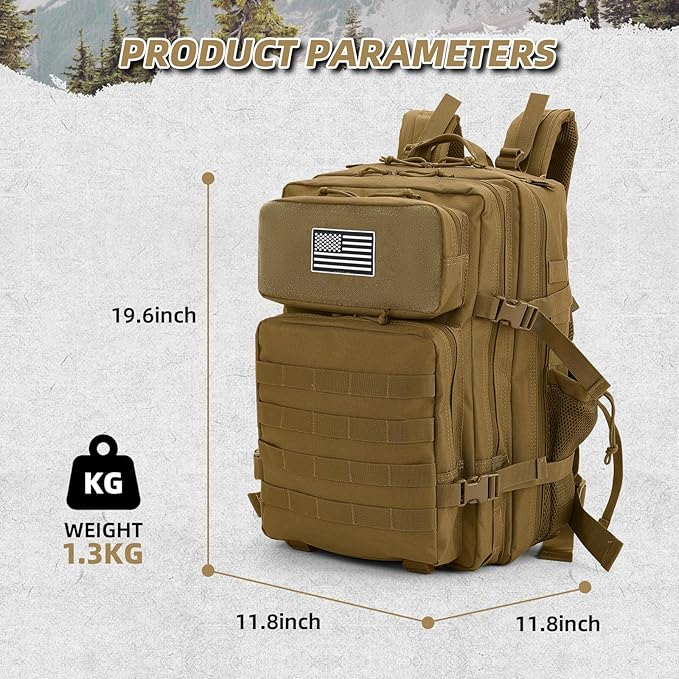 45L Military Tactical Backpack For Men and Women Molle Daypack 3 Day Bug Out Bag Hiking Gym Backpack Rucksack With Bottle Holder Khaki