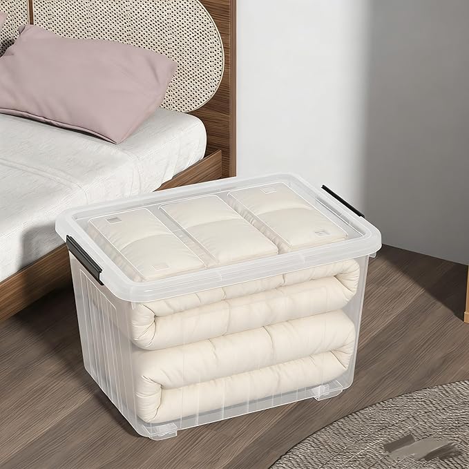 4-Pack Secure Latch Clear Plastic Storage Organizer Bins 70 L Heavy-Duty Container Boxes with Lids for Home Office and Garage