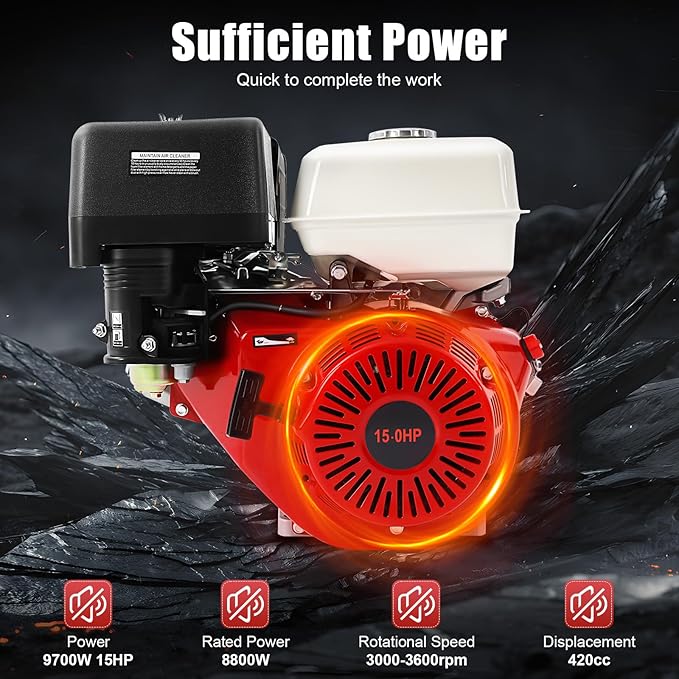420CC 15Hp Gasoline Engine 9700W Mini Bike Engine Pull Start Air Cooling Go Kart Motor 4-Stroke Small Gas Engine 3000-3600Rpm for Water Pumps Vibrators Generators with 1.72 Gallons Fuel Tank