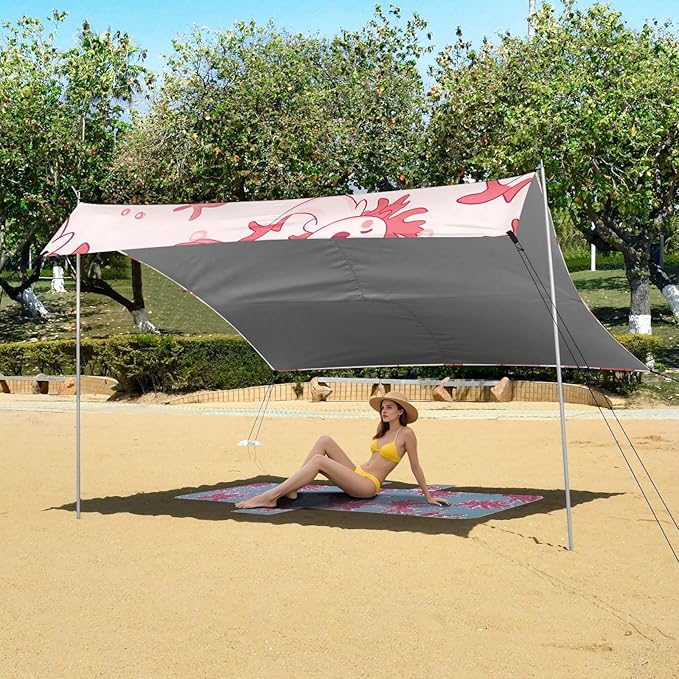 ALAZA Pink Salamander Pattern Beach Tent Sun Shelter Portable Canopy Sunshade for Outdoor Camping Picnics Backyard Fun 10x9 ft