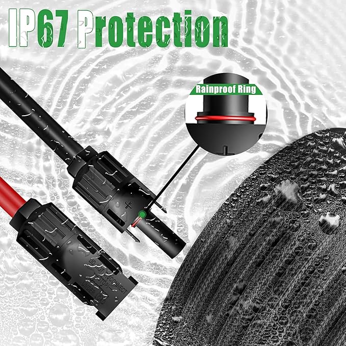 Twin Wire 60 Feet Solar Extension Cable 10AWG with -IP67- Female and Male Connector Bonus Four Pairs of Free Connector Solar Panel Adapter kit Tools (6 Pairs connectors)