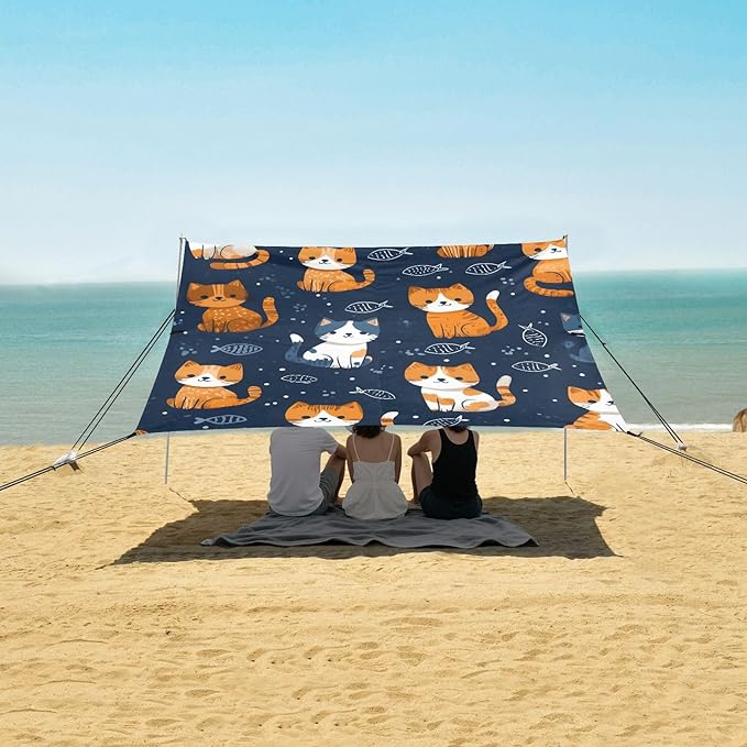 ALAZA Orange Cat Pattern Beach Tent Sun Shelter Portable Canopy Sunshade for Outdoor Camping Picnics Backyard Fun 10x9 ft