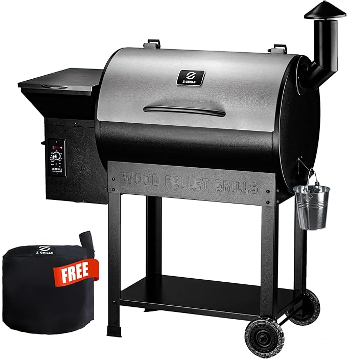 Z GRILLS Wood Pellet Smoker Grill 8 in 1 BBQ Grill with Auto Temperature Control 697 sq in Cooking Area for Backyard Patio and Outdoor Cooking 7002E Sliver