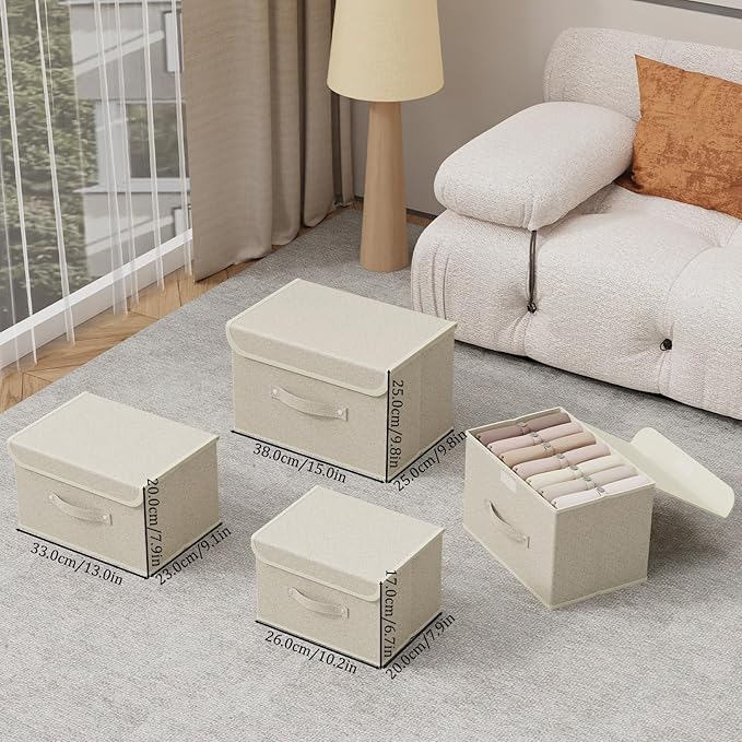 Fabric Storage Bins Cube Organizers with Flip-Top Lid and HandlesStorage Boxes for Organizing HomeOfficeand ClosetGrey and Beige5 Pack 10.2 X 7.9 X 6.7 in