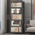 UAMFURI Extra Large Stackable Storage Bins with Lids &amp Wheels Foldable Collapsible Closet Organizers Dark Storage Cabinet with Doors for Bedroom Dorm