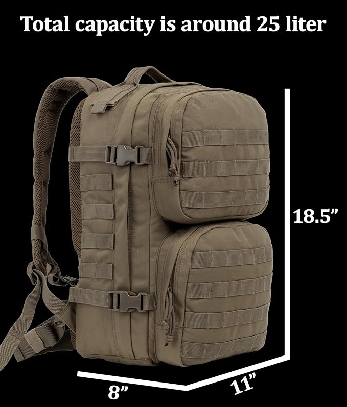Tactical Backpack Military Survival Pack EDC Daypack Bag MOLLE for Camping Hiking Hunting Bugout Travel 25L