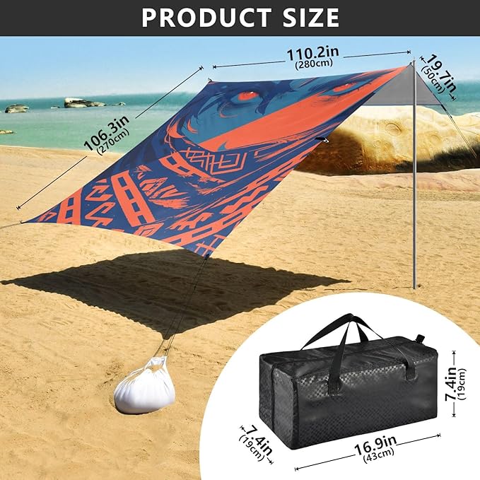 Anxious Man Midnight Blue Beach Tent &amp Canopy UPF50 Lightweight Large Portable Sun Shelter with Sand Pockets for Camping Fishing Backyard Fun