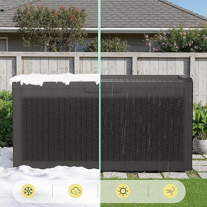 Zapdos Outdoor Storage Box 60 Gallon Deck Box Indoor and Outdoor Use Waterproof Resin Rattan Storage Bin for Package Storage Patio Cushions Gardening Tools Fade Resistant Lockable Black