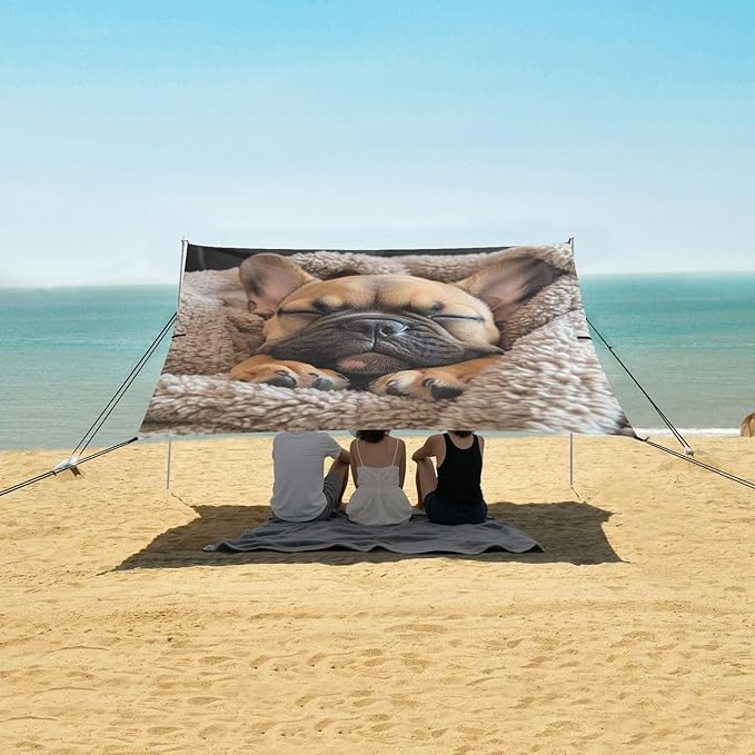 ALAZA Sleeping French Bulldog Puppy in A Soft Blanket Beach Tent Sun Shelter Portable Canopy Sunshade for Outdoor Camping Picnics Backyard Fun 10x9 ft