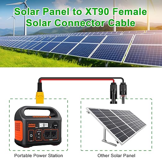 10AWG 10FT Solar Panel to XT90 Female Adapter Cable 300V 30A with Standard Solar Connector for Portable Power Station RV Home Battery Charging