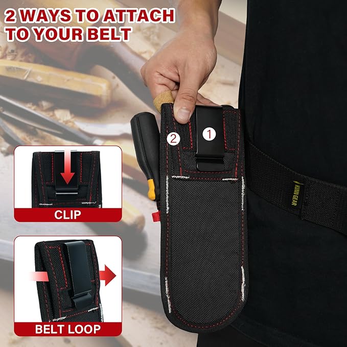 KUNN Single-Head Tactical Glove Clip Holder Work Glove Holder Clip for Tactical Backpack Tool Belt Hiking Bag Black +Tool Pouch with Belt Clip Utility Small Tool Organizer with Tape Measure Holder