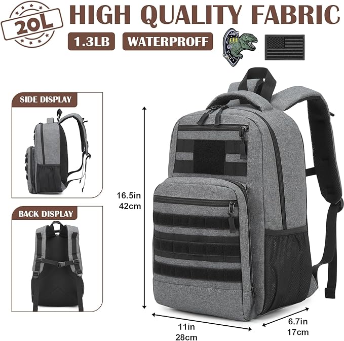Kids Tactical Backpack Army Molle Bookbag Military Boys Backpack for School Outdoor Camping Grey