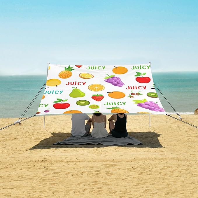 Beach Canopy with Windproof Ropes &amp Sandbags Beach Tent Sun Shade Sun Shelter for Camping Trips Fishing Backyard Fun or Picnics Fruit
