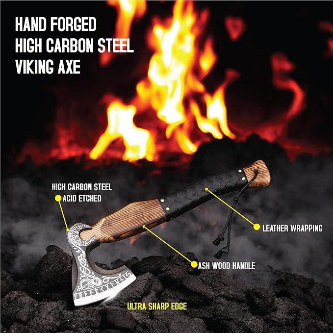 17.5 Handmade Viking Axe - Ideal for Collectors &amp Enthusiasts | Authentic Artisan-Crafted | Medieval Styled Axe with Durable and Robust High Carbon Steel