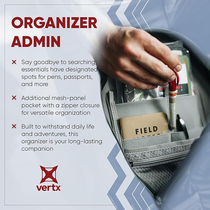 Vertx Admin Organizer Multi Pocket for Backpack Bag Organization Hook and Loop Attachment Grey - One Size