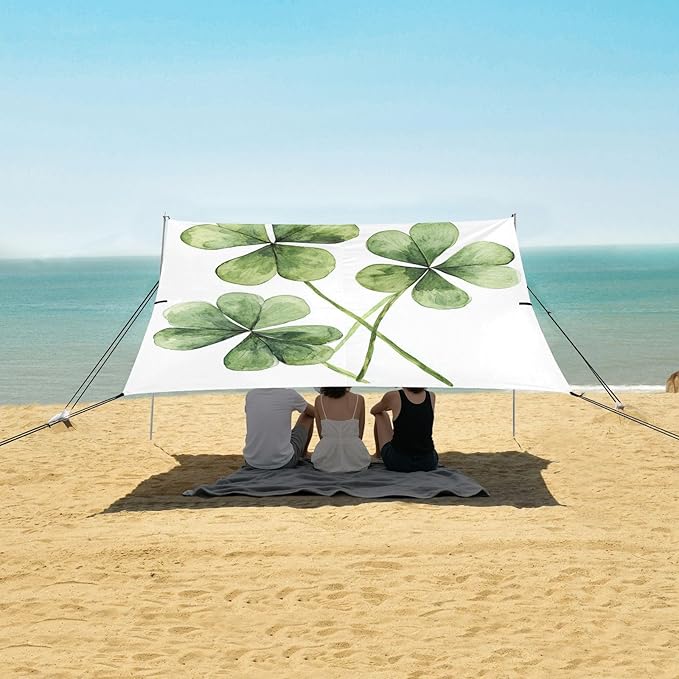 ALAZA Saint Patricks Day Four Green Clover Leaves Beach Tent Sun Shelter Portable Canopy Sunshade for Outdoor Camping Picnics Backyard Fun 10x9 ft