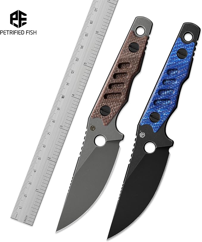 Petrified fish PFE18 Bison L 3.03 Fixed Blade Knife N690 Steel Personalized Skeleton Knife Stonewashed Blade for EDC (Black Stonewashed)
